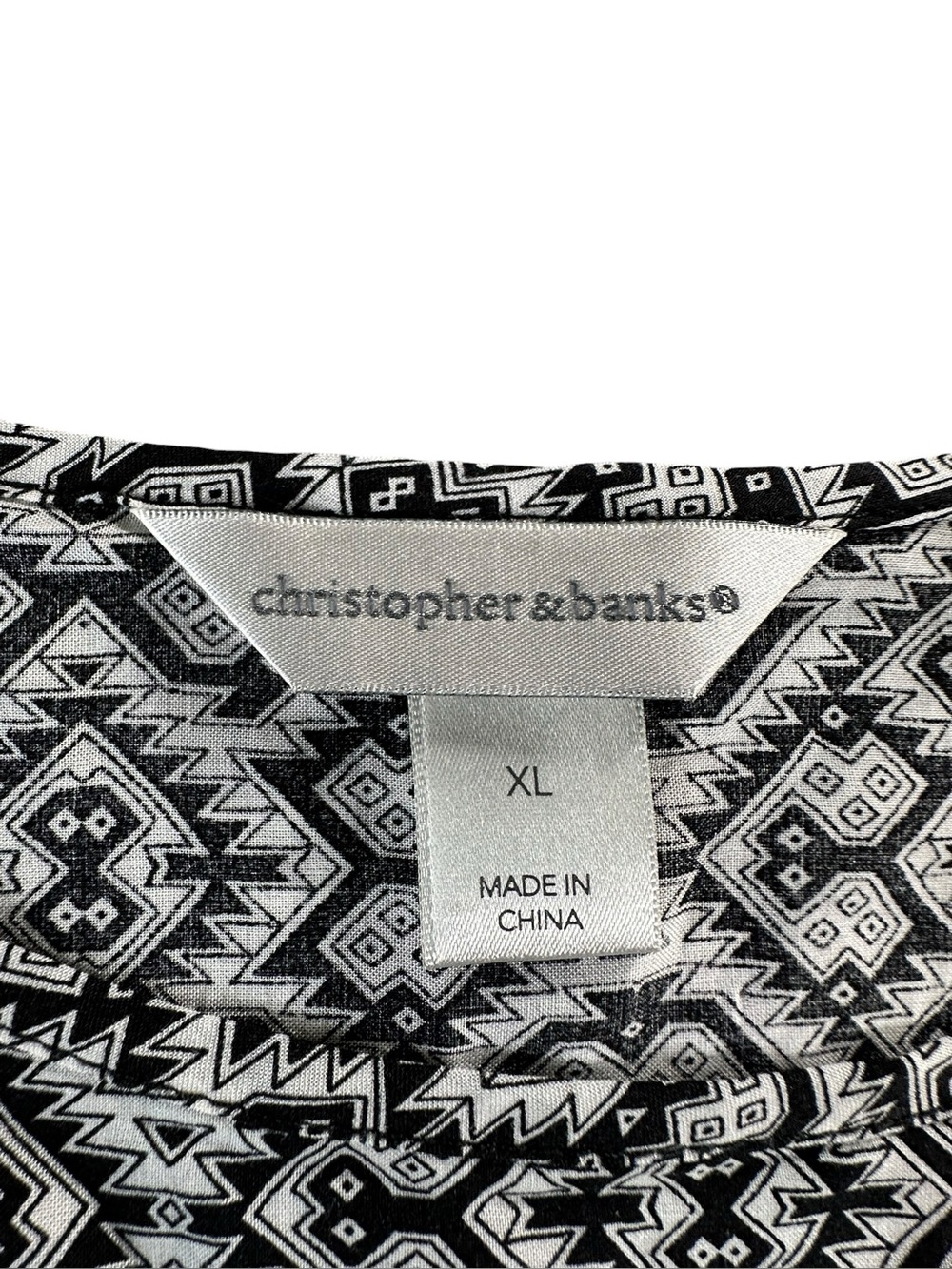 Christopher & Banks XL Black White Geometric Tile Short Sleeve Rayon Top - Picture 2 of 7